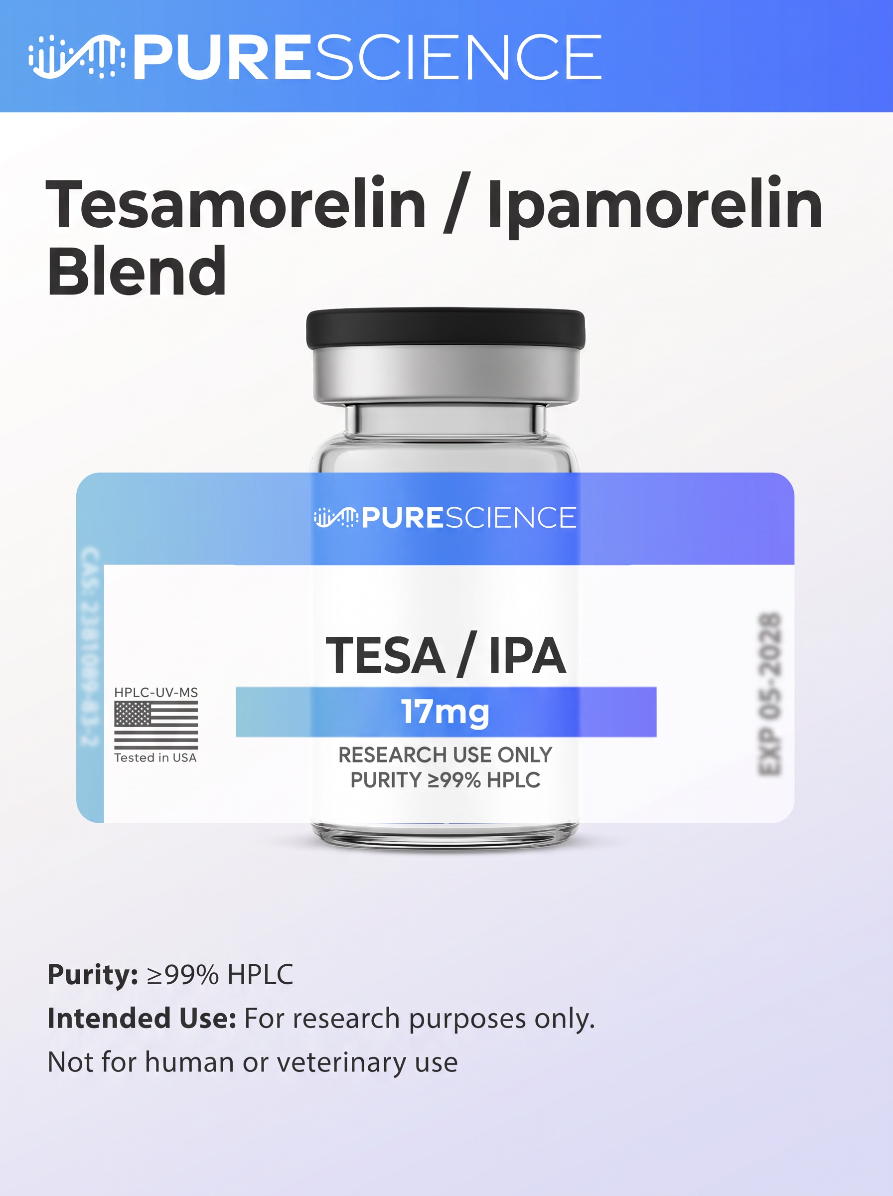 Tesamorelin / Ipamorelin Blend research vial, research use only