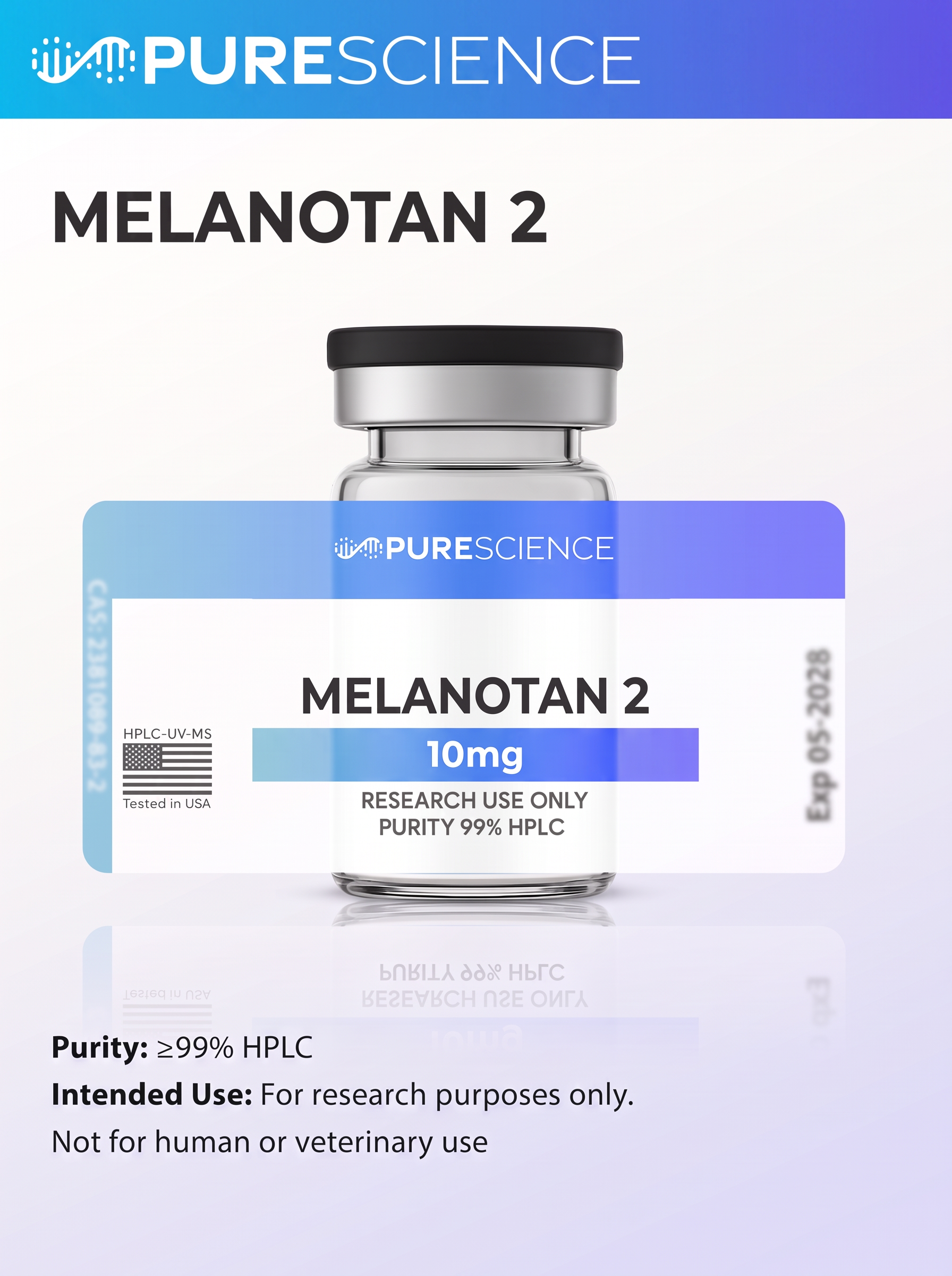 Melanotan II research vial, research use only