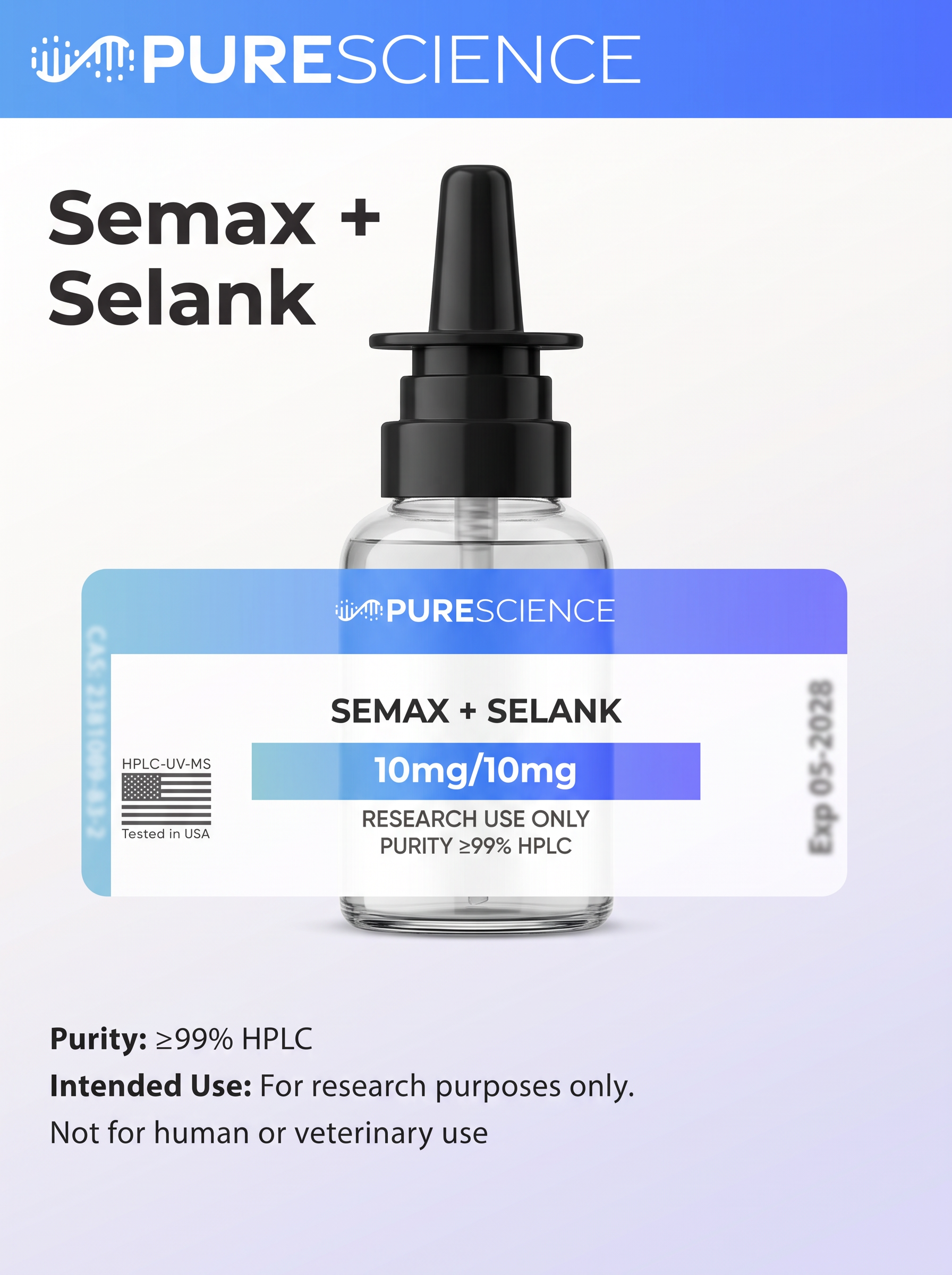 Semax + Selank Nasal Spray research vial, research use only