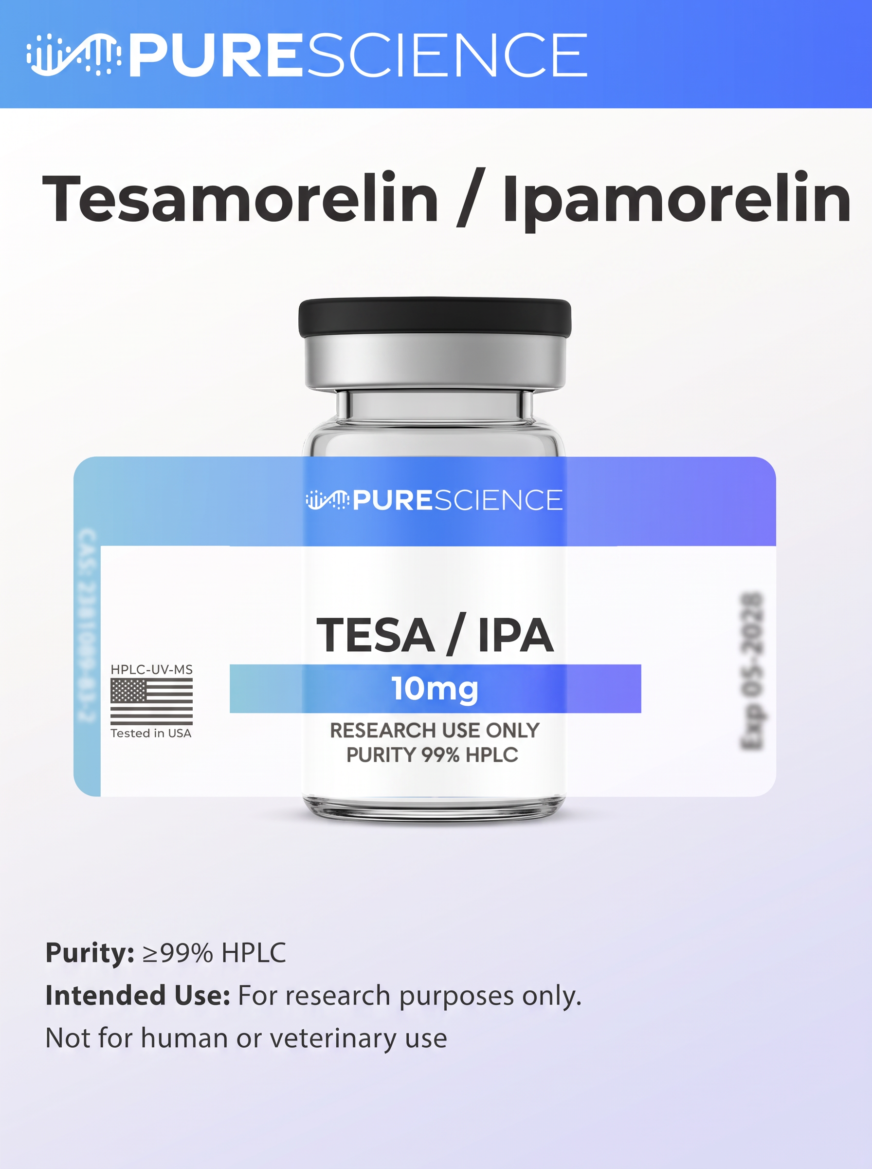 Tesamorelin / Ipamorelin research vial, research use only
