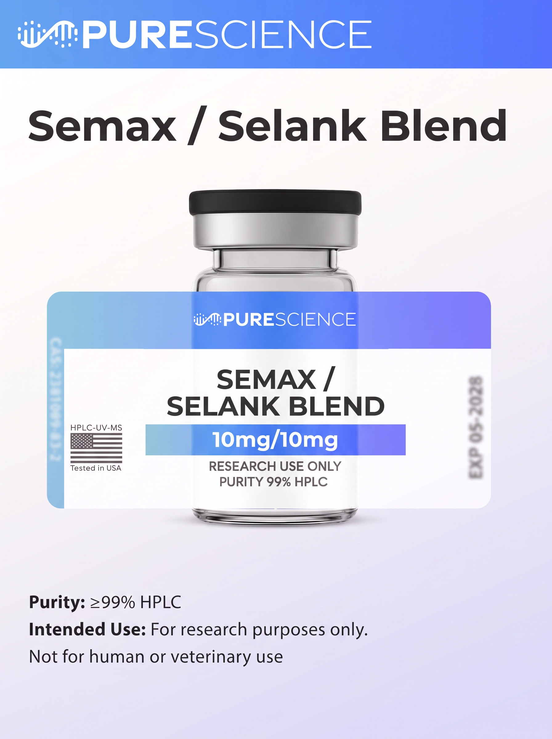 Semax / Selank Blend research vial, research use only