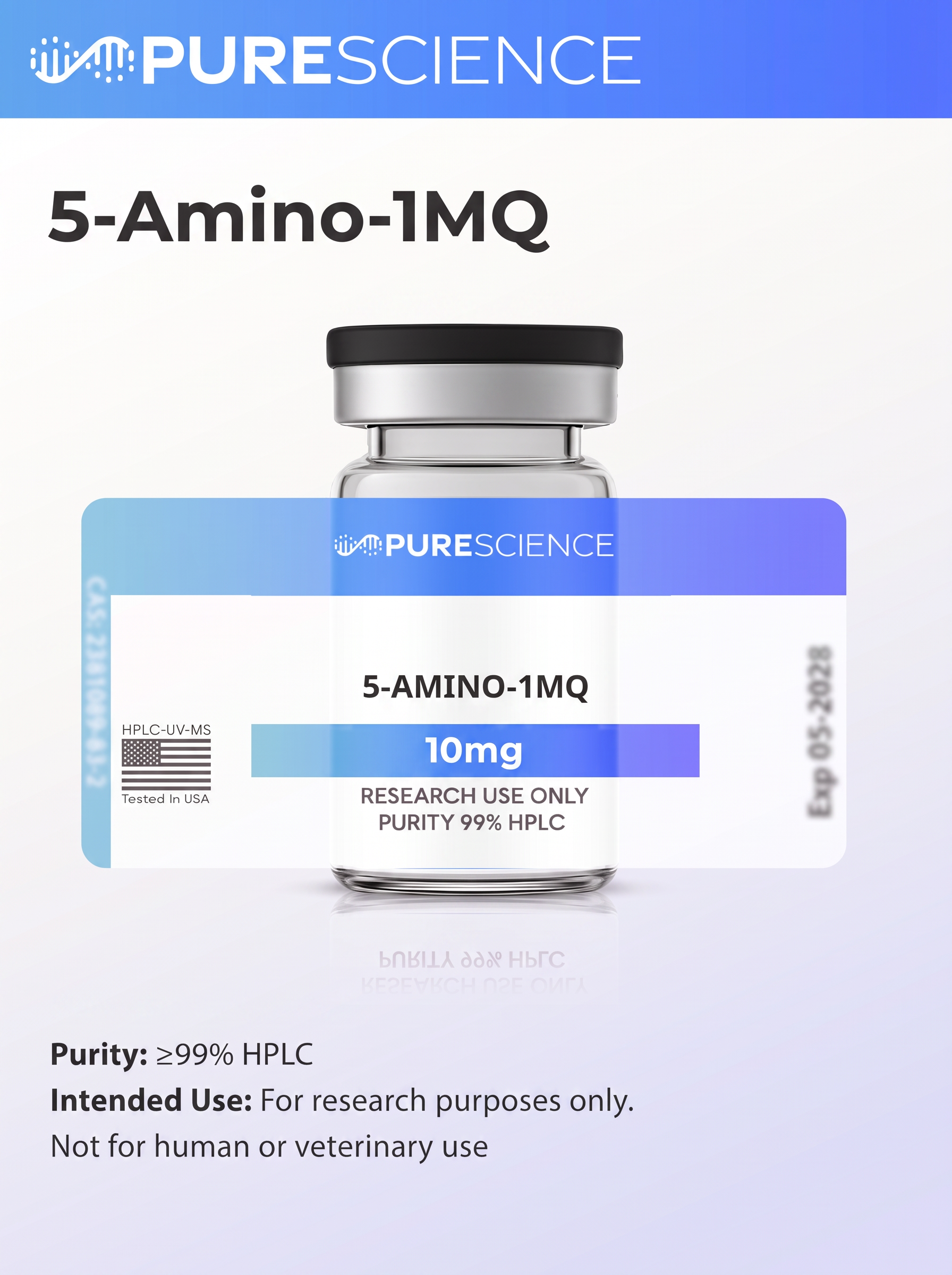 5-Amino-1MQ research vial, research use only